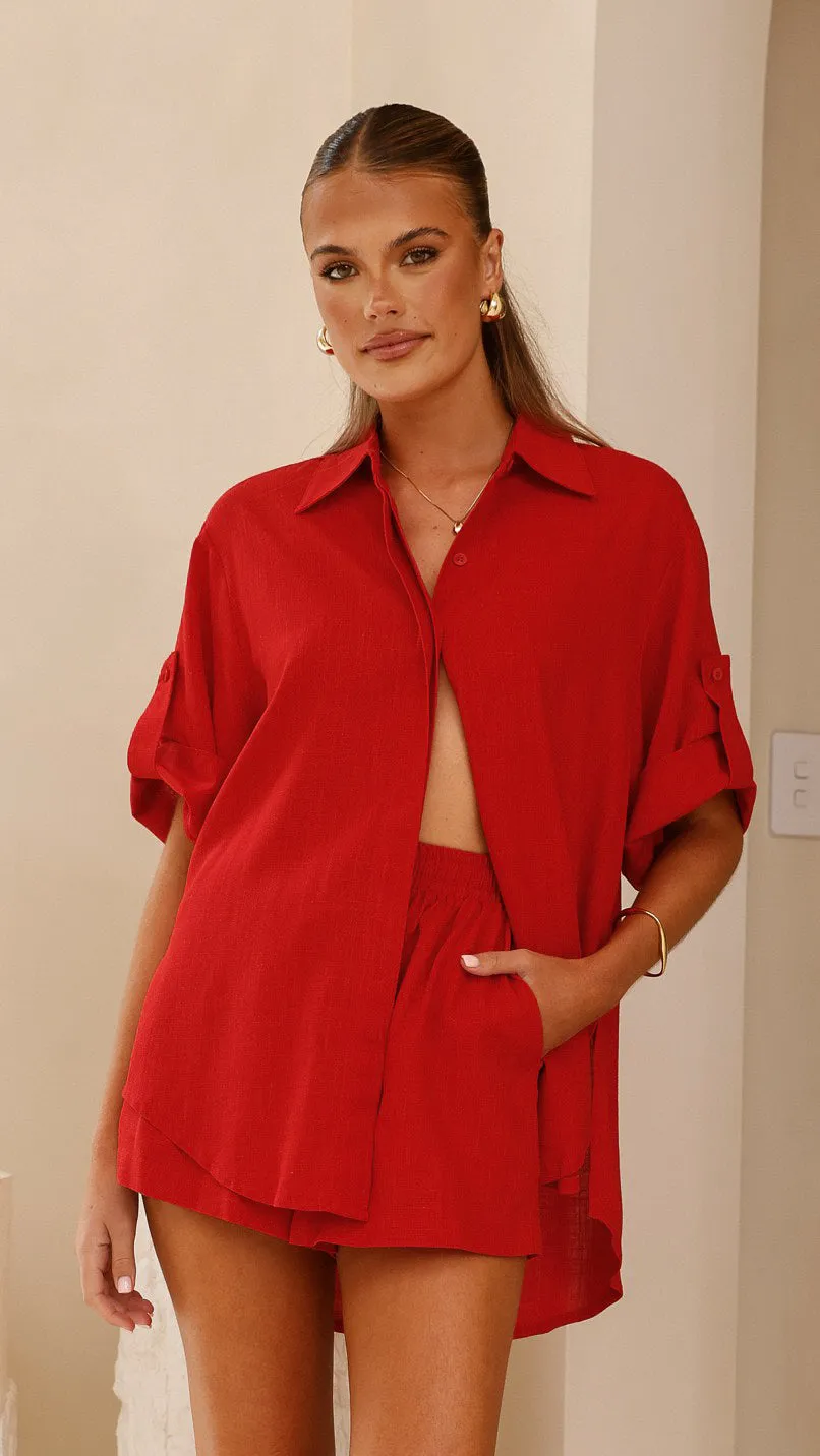 Vallerie Button Up Shirt - Red LayeredConstruction