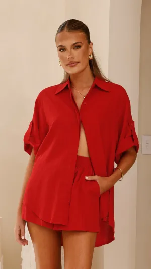 Vallerie Button Up Shirt - Red LayeredConstruction