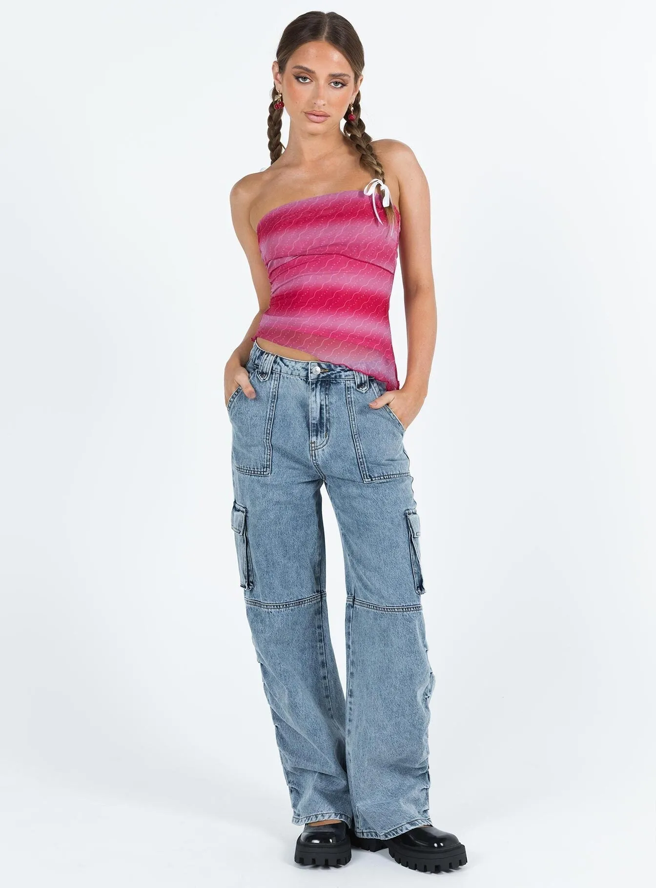 Festival Outfit Date Night Professional Wear Vandana Cargo Jeans Mid Wash Denim