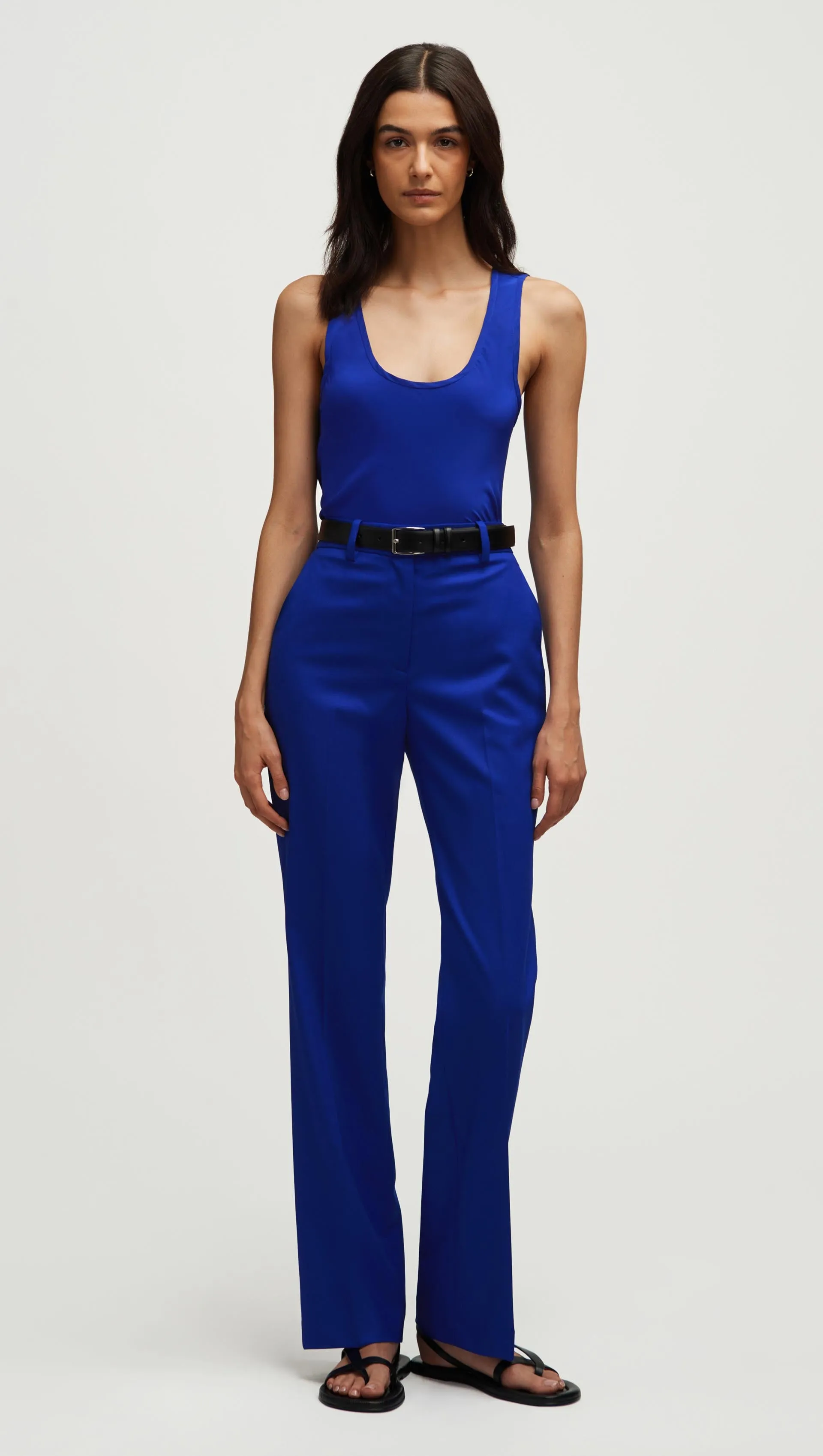 Straight Leg Trouser in Seasonless Wool | Lapis ReinforcedBeltLoops