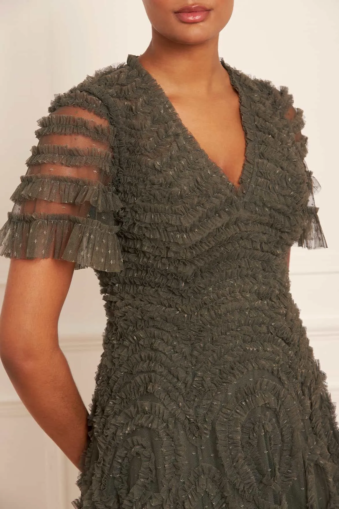 Polished and Elegant Trendy pick Verity Ruffle V-Neck Gown