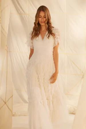 Verity Ruffle V-Neck Gown Effortless Tailoring Quiet Sweet