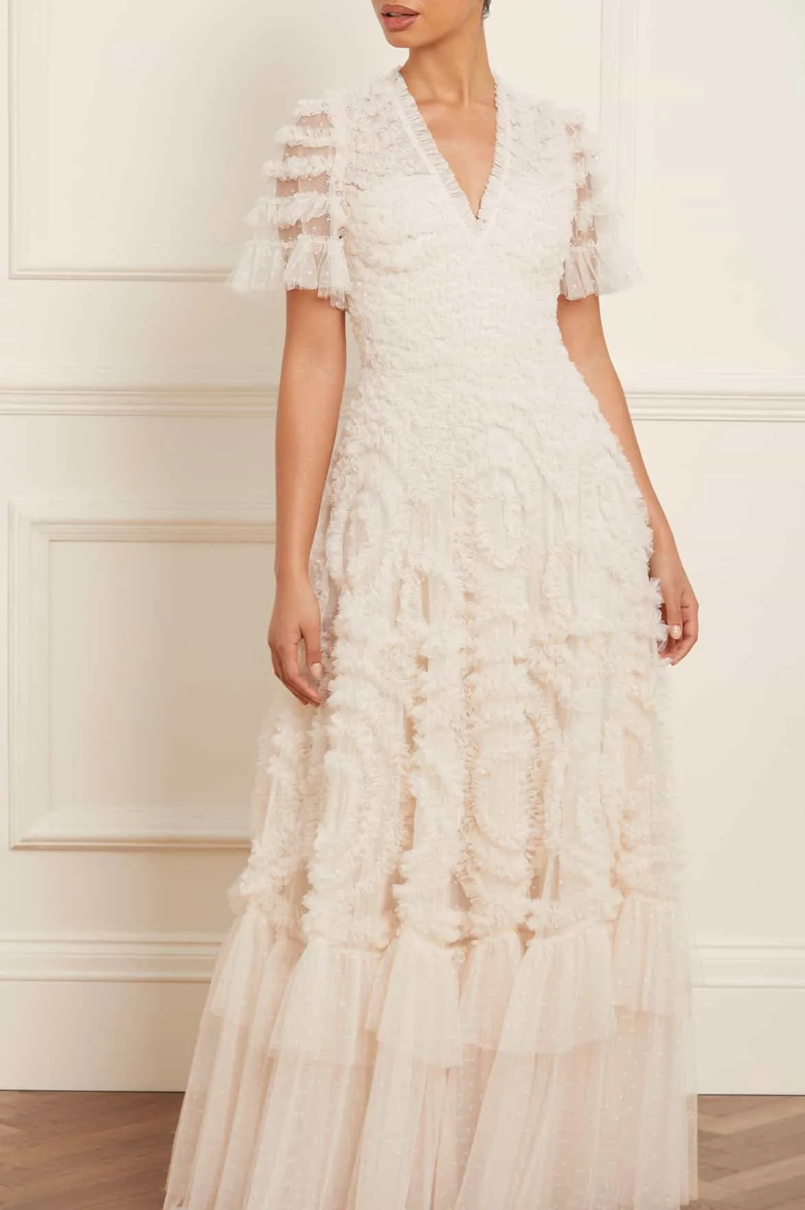 Verity Ruffle V-Neck Gown Scandi Light