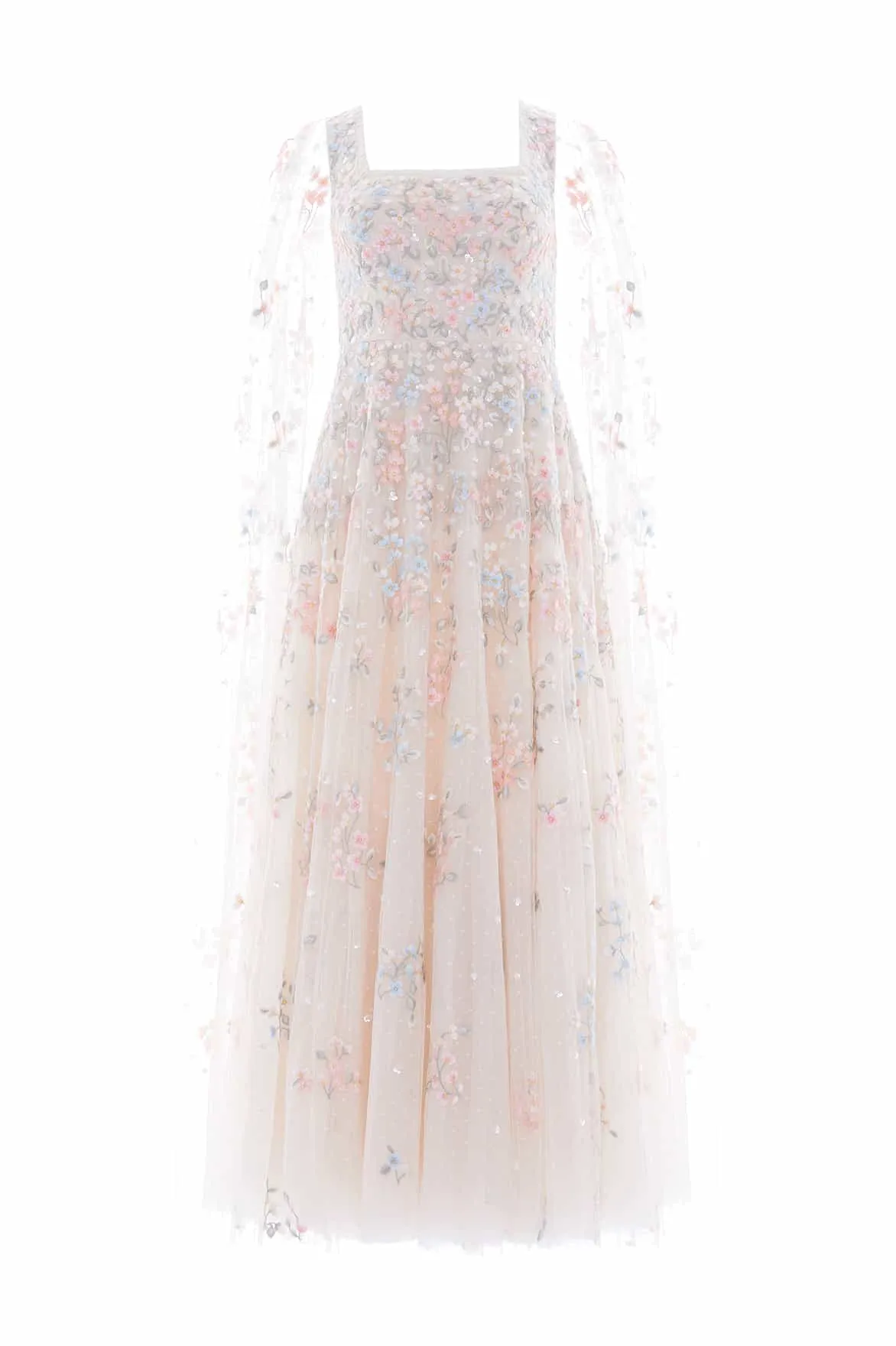 Chill Edge Smart And Comfortable Versailles Ditsy Cape Sleeve Ankle Gown