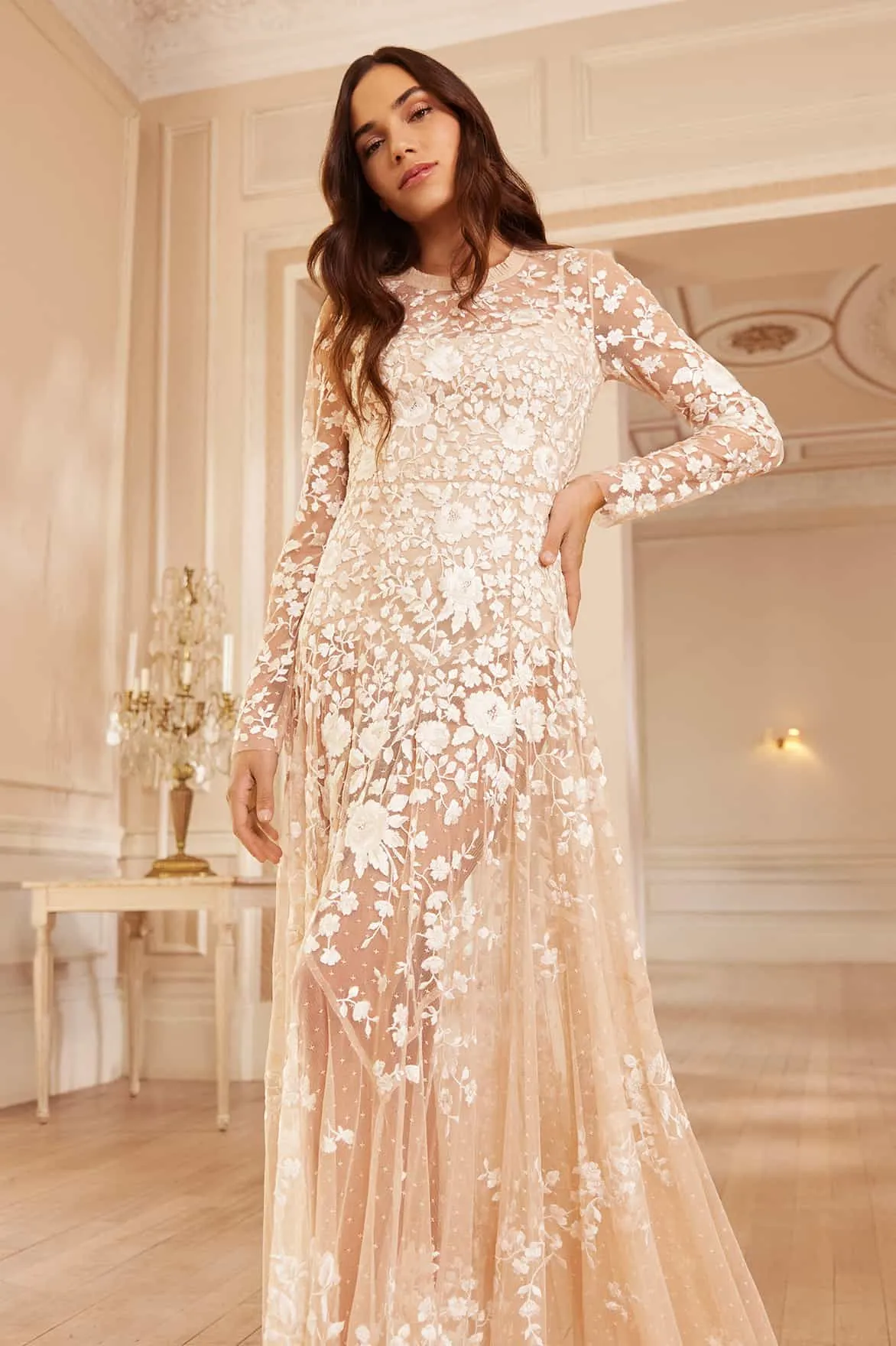 Rosa Sheer Ankle Gown Stylish Wear Wrinkle-Free-Finish