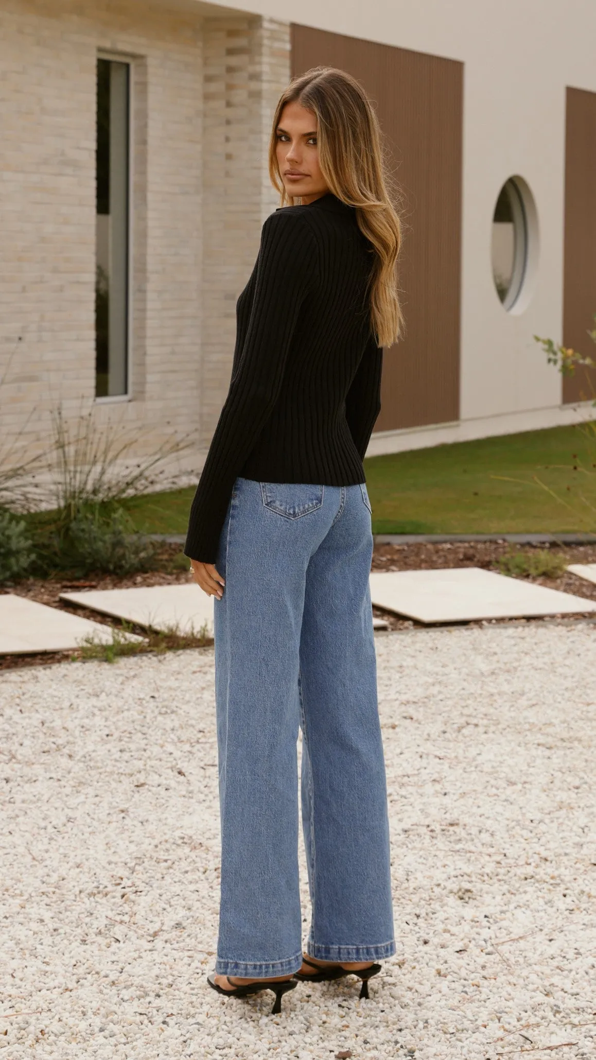 Chic Design Corbin Collared Knit Top - Black