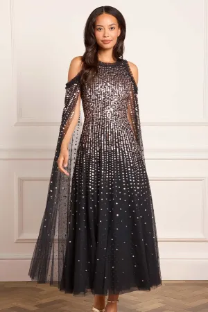 Moonlight Sequin Cape Sleeve Ankle Gown All Season Form Fitting