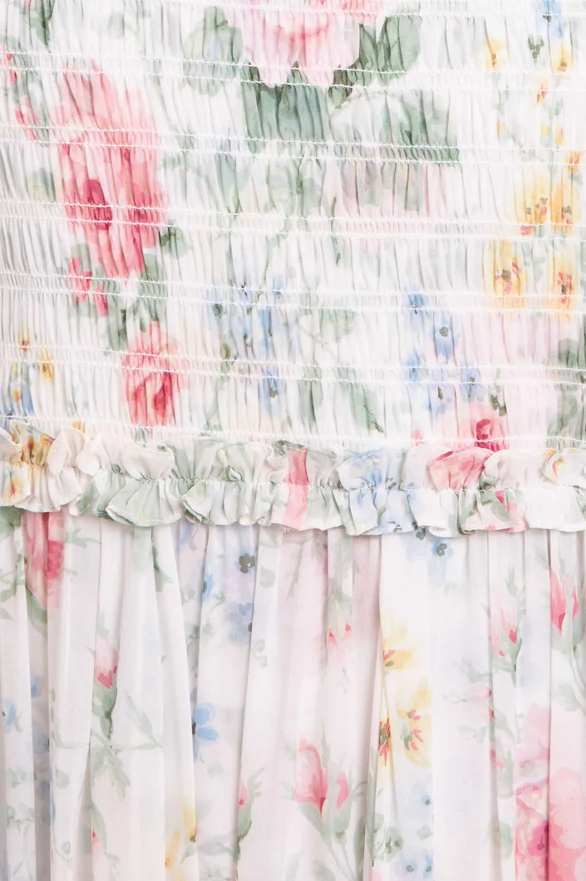 Summer-Season Comfortable and Flattering Pompadour Garden Chiffon Smocked Cami Ankle Gown