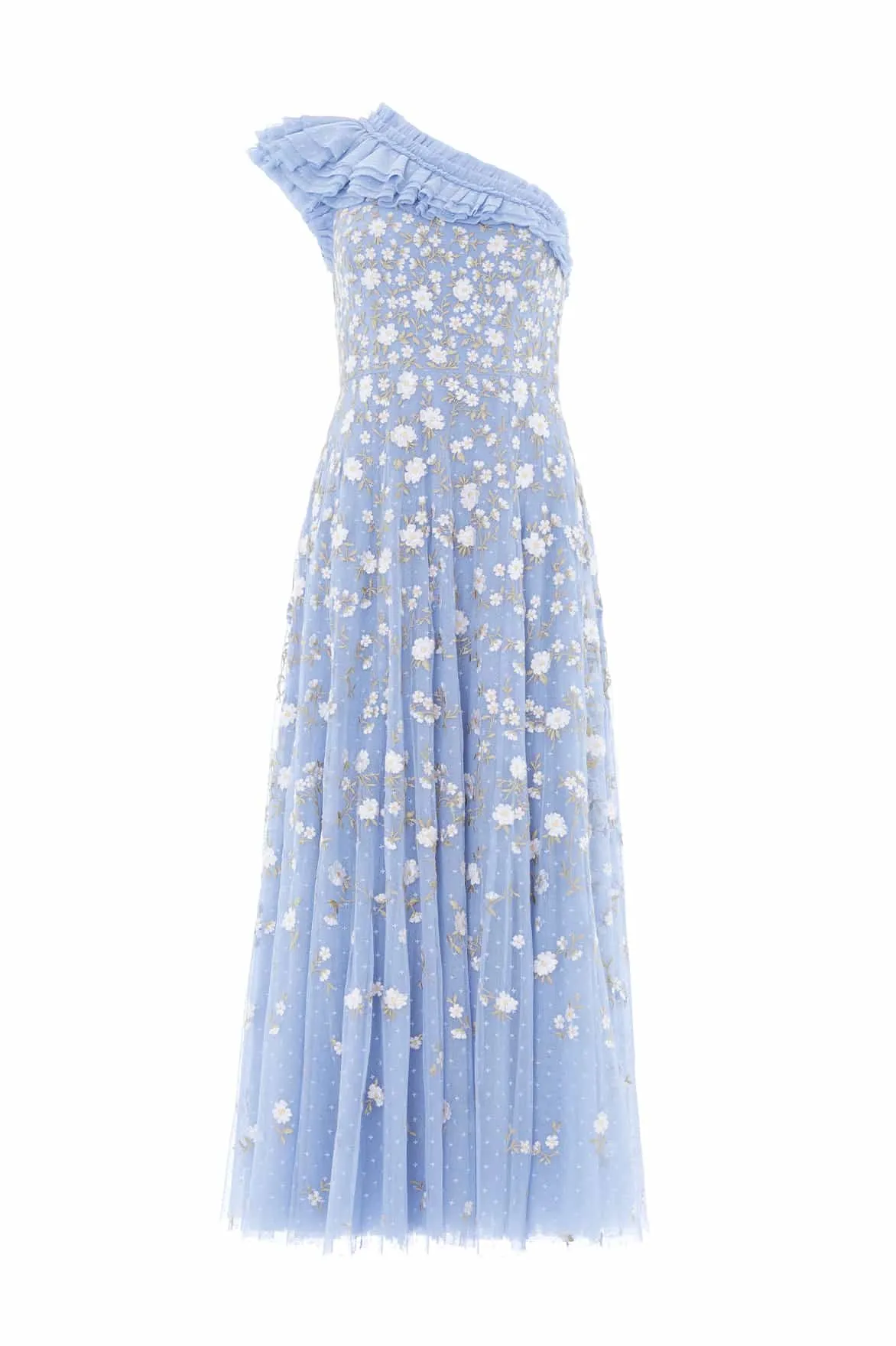 Lea Ditsy One-Shoulder Ankle Gown Statement-Piece