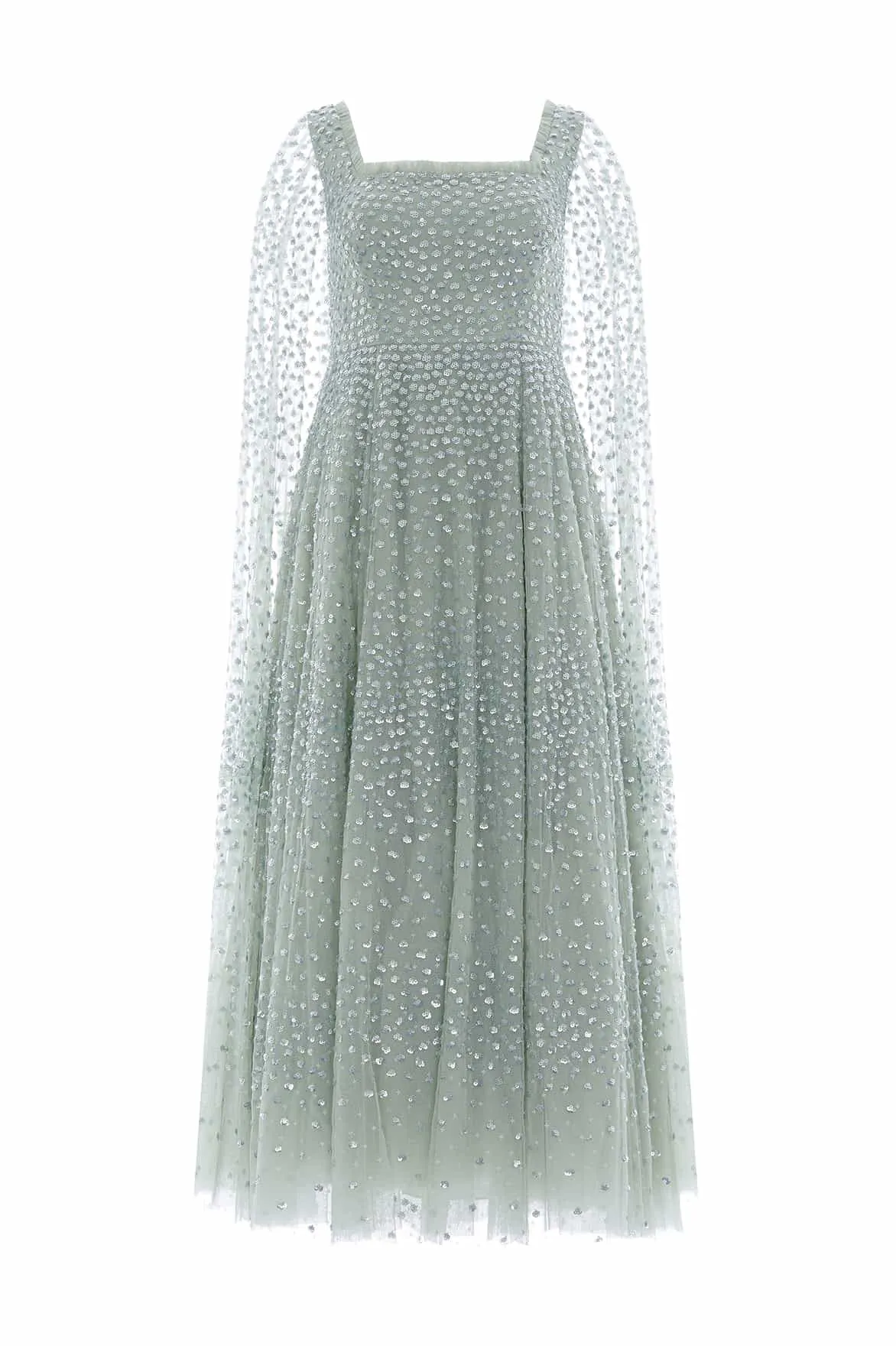 Scatter Dot Cape Sleeve Ankle Gown Natural Texture Minimalist Fit