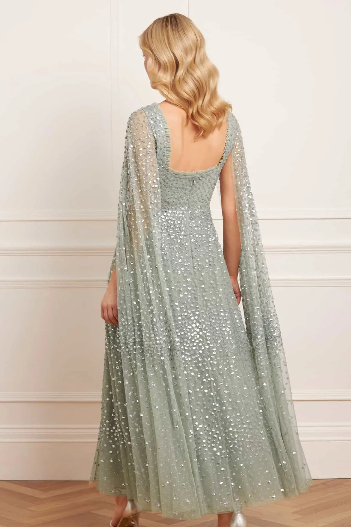 Classic Layering Scatter Dot Cape Sleeve Ankle Gown