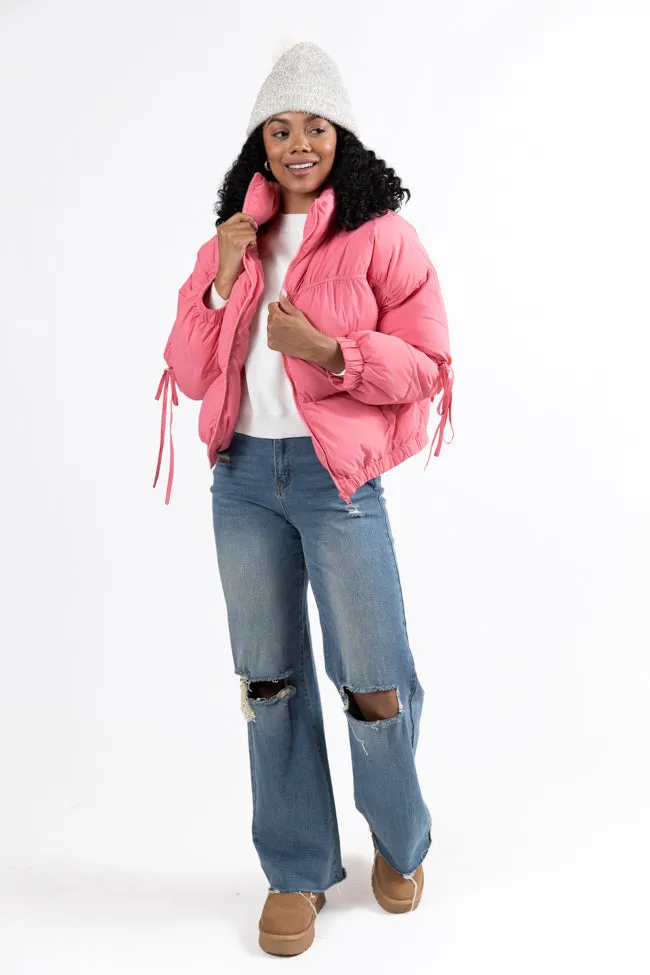 Where You'll Find Me Pink Bow Sleeve Puffer Jacket FINAL SALE Flexible Cuffs quick dry