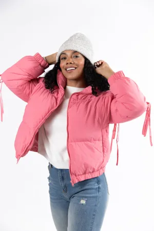 Where You'll Find Me Pink Bow Sleeve Puffer Jacket FINAL SALE Cold Weather