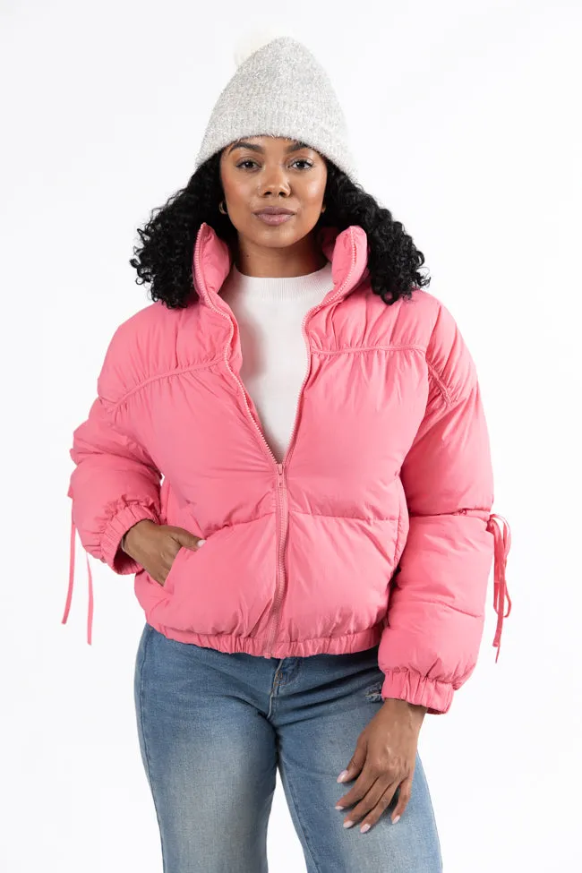 Where You'll Find Me Pink Bow Sleeve Puffer Jacket FINAL SALE Transitional Look