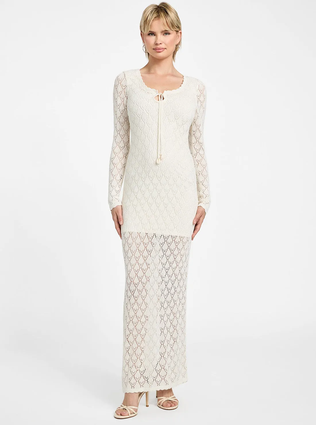 Artisanal-Detail White Alba Pointelle Maxi Dress