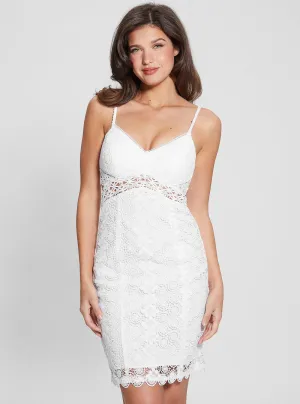 Belt Waist White Sherry Lace Mini Dress