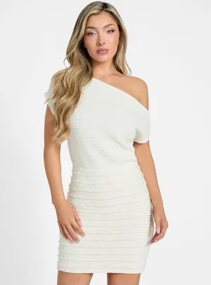 Fresh Style Eco White Natalia Beaded Crochet Knitted Dress