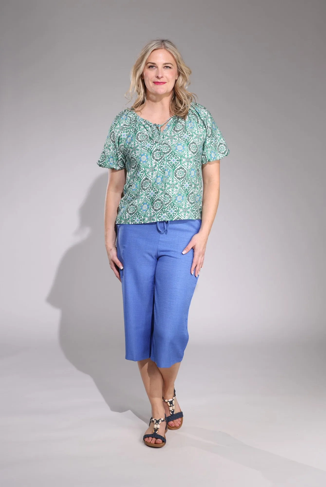 Functional Design Unisex style Wide Leg Crop Pant | MED BLUE | 0108C1