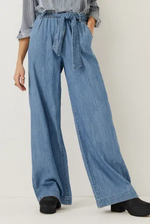 School Fit Wide Leg Pale Denim Trousers