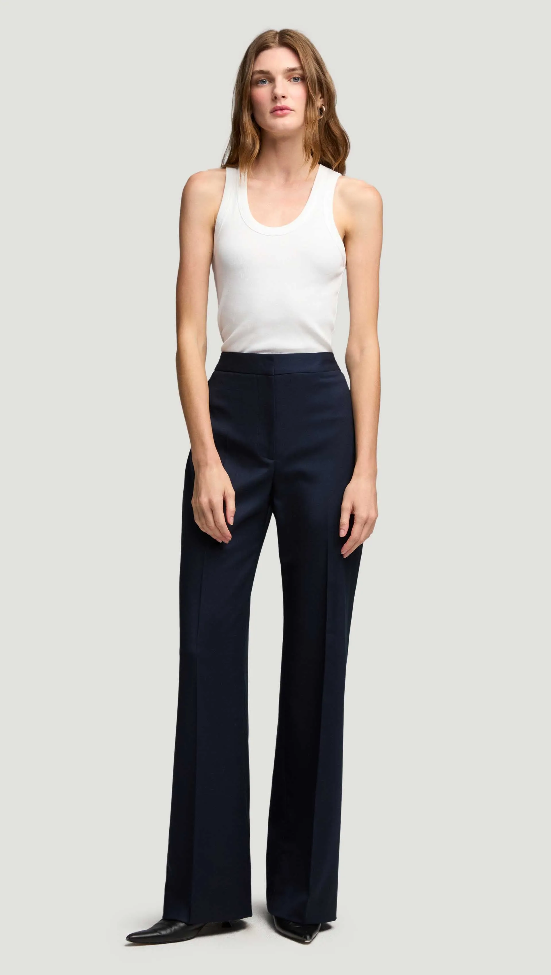 Go Anywhere Durable Fabric Wide Leg Trouser in Seasonless Wool | Midnight