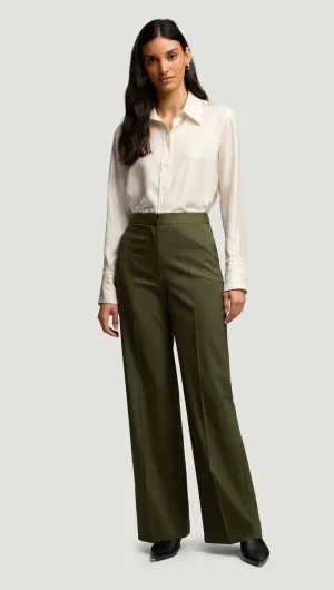 Wide Leg Trouser in Seasonless Wool | Olive Long Use