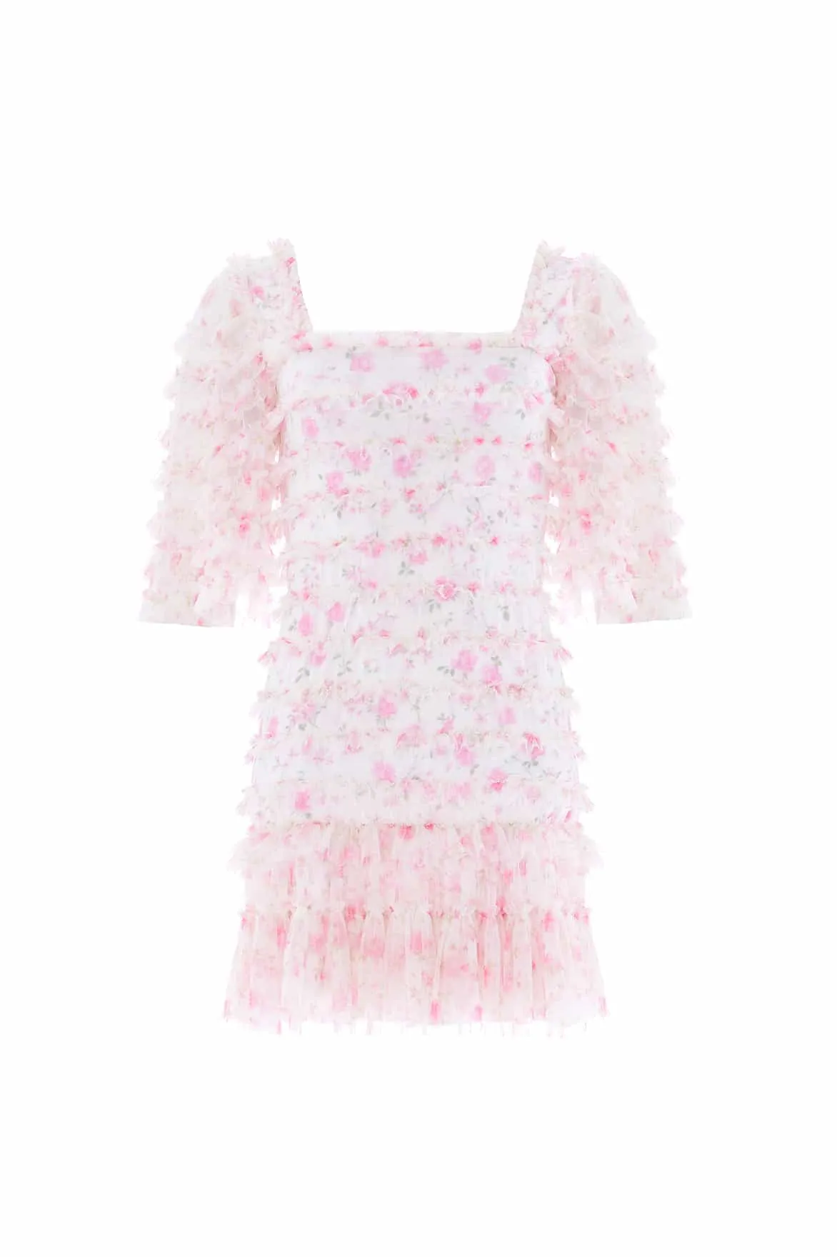 Airy Feel Earth-Tone Rose Ditsy Short Sleeve Micro Mini Dress