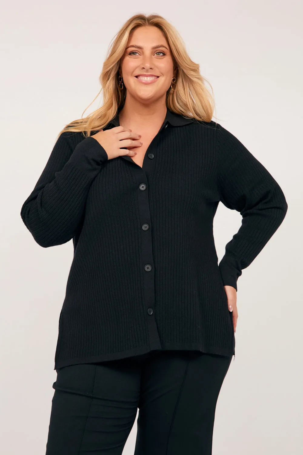 Knitted Cardigan in Black Runway Inspired Moisture Control Fibers