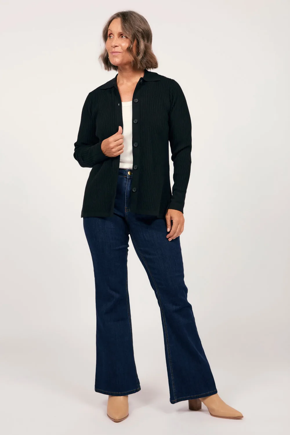 Knitted Cardigan in Black ErgonomicSleeveCut Odor Control Finish