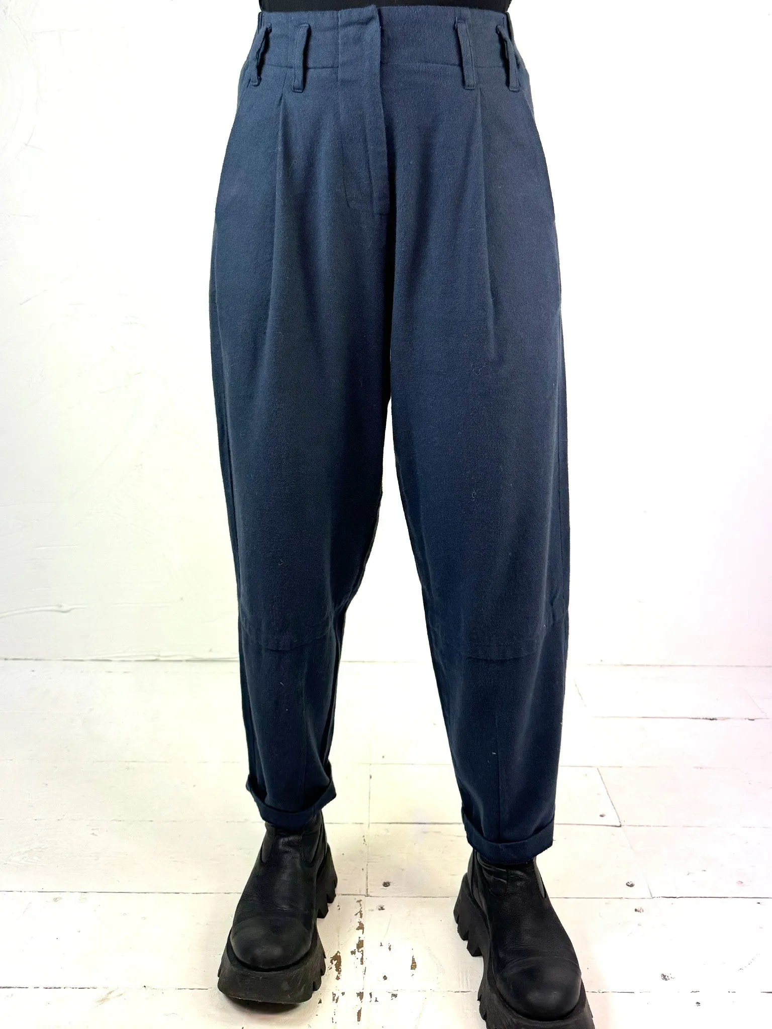 Lurdes Bergada Blue Cotton Twill Darted Trousers 190 Non Restrictive Cut
