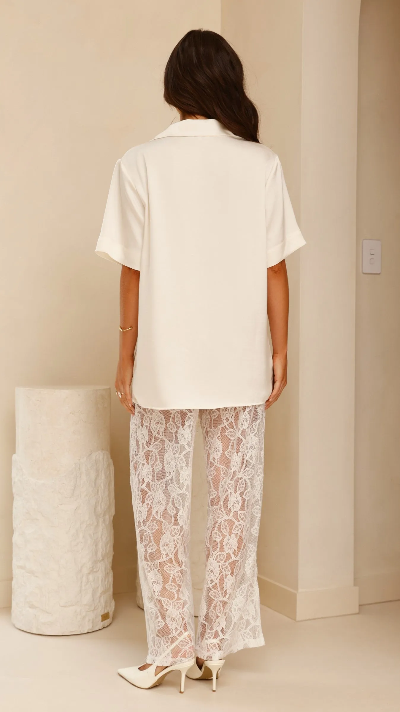 WaterResistant Coating BiasCut Trims Courtney Button Up Shirt - Cream