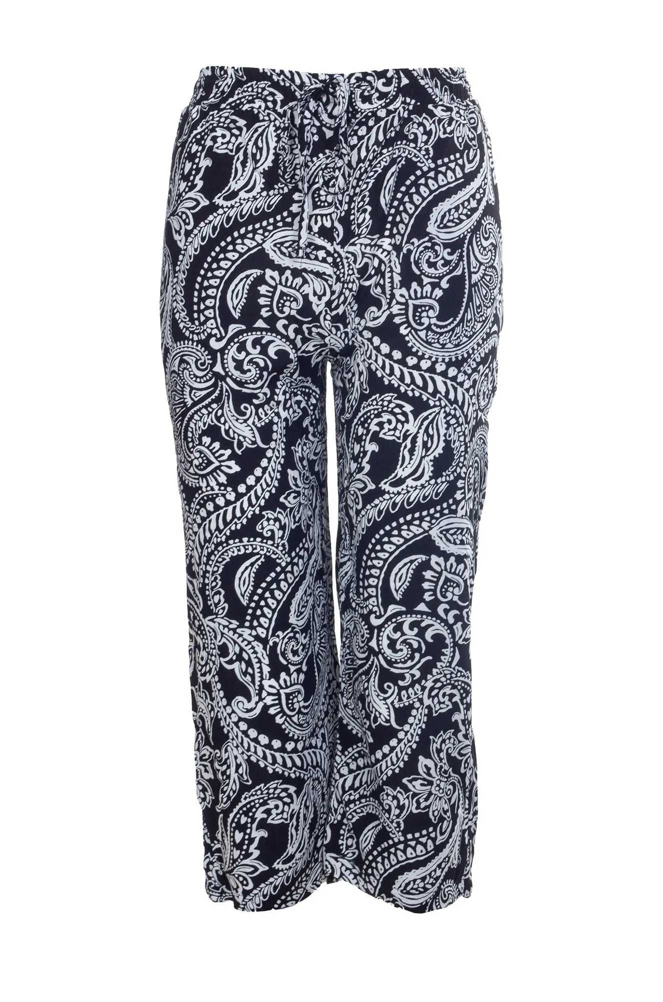 Chill Style DurablePolyester Printed Rayon Mid Calf Pants | BLACK WHITE PAISLEY | 7333A1