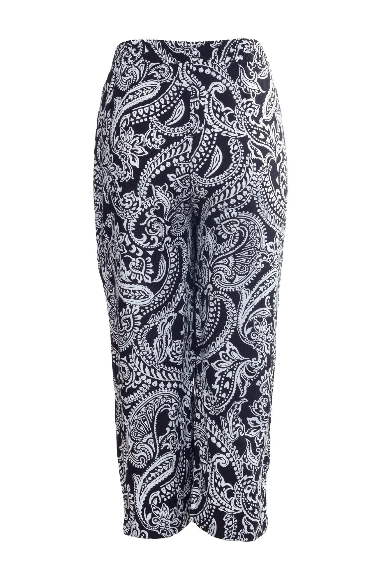 Printed Rayon Mid Calf Pants | BLACK WHITE PAISLEY | 7333A1 Smart Comfort Modern Design
