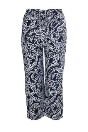 Chill Style DurablePolyester Printed Rayon Mid Calf Pants | BLACK WHITE PAISLEY | 7333A1