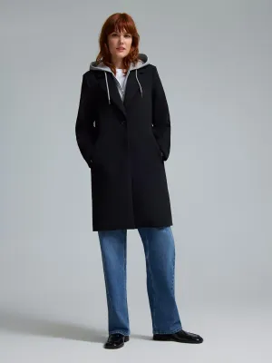 Mid-Length Coat With Removable Hood AbrasionResistant Surface