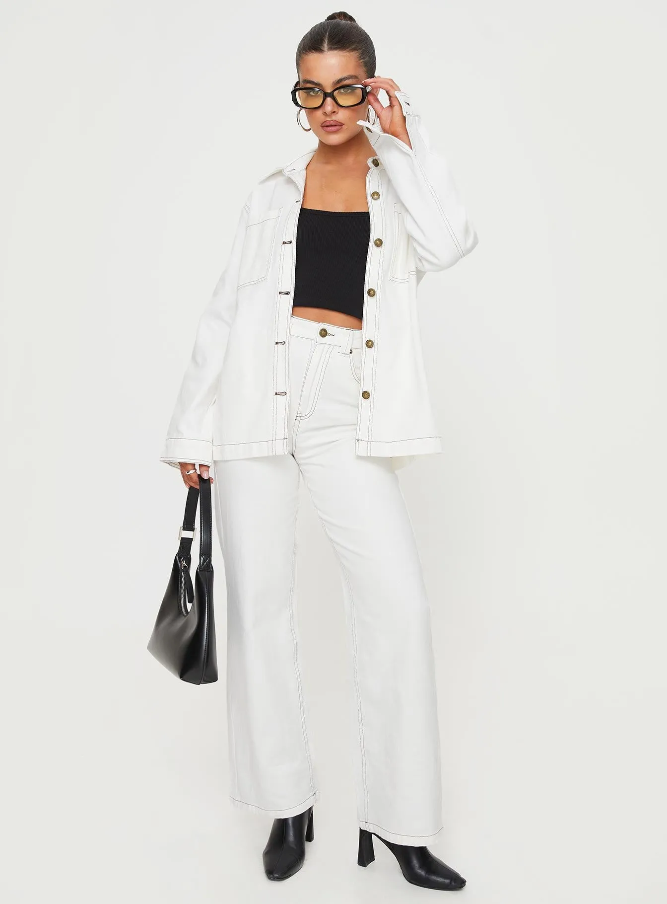 Zephee Wide Leg Jeans Cream Perfect For Daily